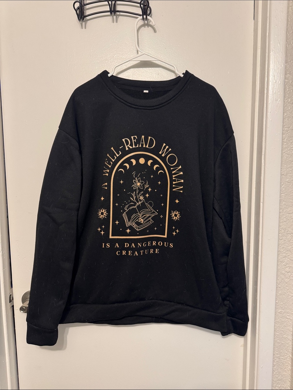 Black Graphic Crewneck Sweater with Gold Print - Unbranded